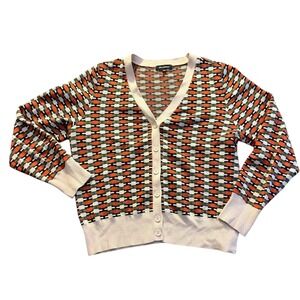 525 AMERICA Cardigan Sweater L Womens Cozy Academia Retro Pattern Office Casual